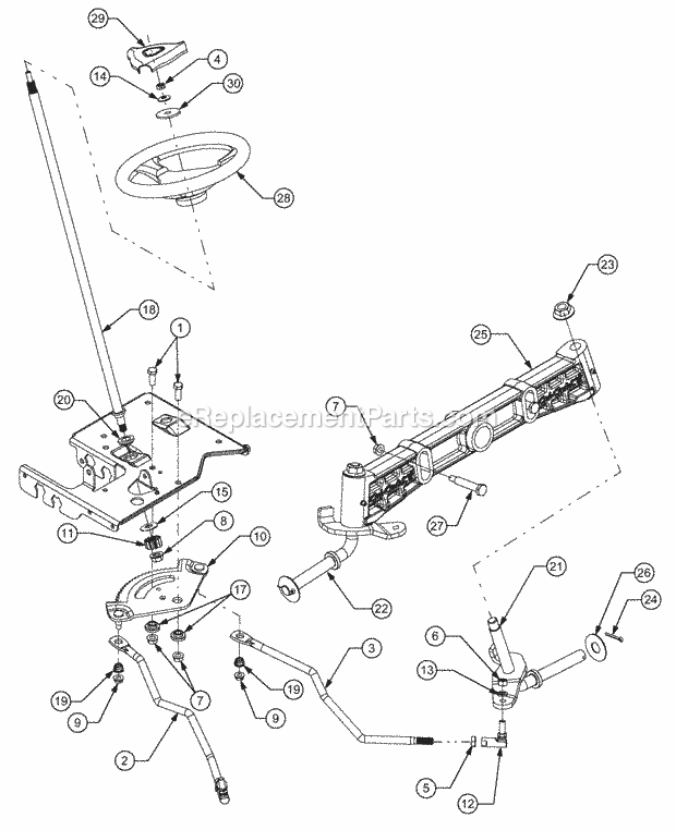 Steering Diagram and Parts List for 1527 13A-241G100 Cub Cadet Lawn Tractor